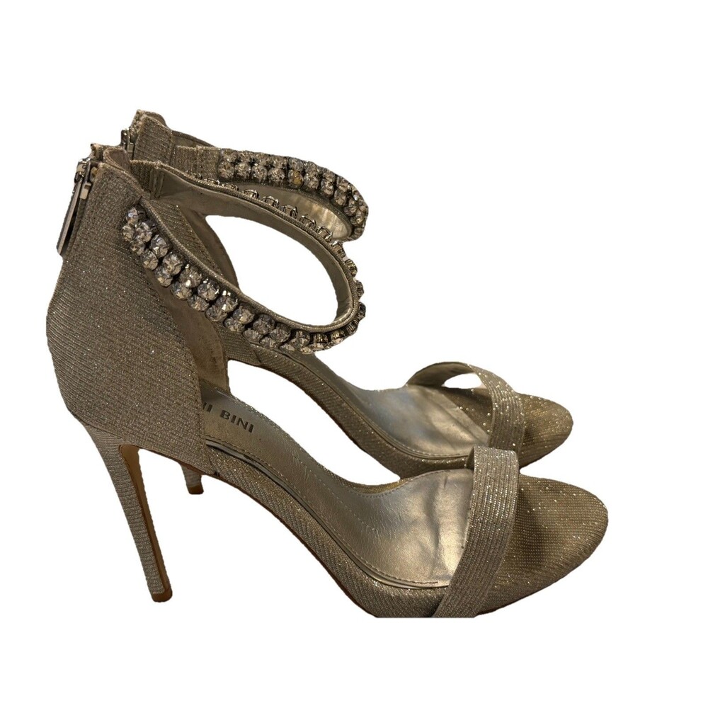 Gianni Bini Silver Glitter Rhinestone Ankle Strap Stiletto Heels Size 7M